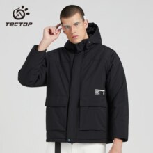 探拓（TECTOP）户外连帽棉服男2024冬季加厚保暖防寒潮牌宽松轻便面包服工装外套 男款黑色 S