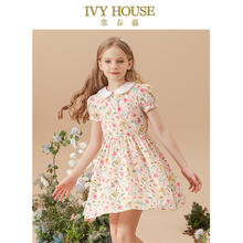 常春藤 IVY HOUSE 儿童装女童连衣裙夏款 法式泡泡袖印花裙全棉透气