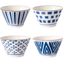 竹木本记 日式山田款5英寸斗笠碗4个装釉下彩家用饭碗陶瓷沙拉碗 龟背叶7英寸盘4个