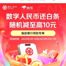 羊毛福利：京东 数字人民币还白条 随机减至高10元