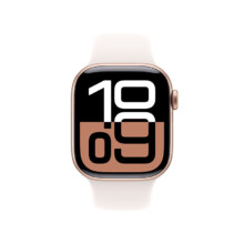 PLUS会员：Apple/苹果 Watch Series 10 智能手表GPS款 42毫米玫瑰金色 铝金属表壳淡桃粉色运动型表带