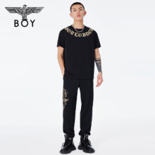 BOY LONDON男女同款短袖仿烫金环形字母印花老鹰后背潮T恤