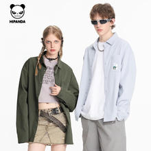 HIPANDA HI PANDA你好熊猫长袖衬衫男春秋文艺时尚日系校园风外套学常休闲衬衣 -天蓝#JDPok熊 L