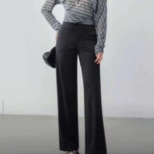 plus会员：京东京造休闲直筒裤子女新款宽松显瘦高腰高弹裤子 黑色 L97.31元（需领券）
