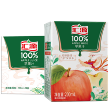 汇源 100%苹果汁无添加纯果汁健康营养饮料200ml*24盒年货整箱量贩