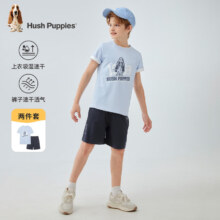 暇步士（Hush Puppies）【速干】童装儿童男女大童夏季新款多彩亮眼运动风短袖套装 冰晶蓝 130