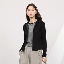 MJ STYLE 空气层修身外套女2025春运动时尚休闲显瘦立领拉链短款上衣 黑/纯色