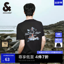 杰克琼斯 杰克·琼斯（JACK&JONES）男装短袖男潮流度假休闲风百搭水彩印花直筒纯棉圆领T恤夏天衣服 E40黑色 常规 E40黑色 165/88A/XS