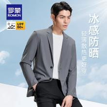 罗蒙 华夫格冰丝防晒西服 男士外套 灰色