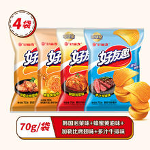 好丽友 好友趣薯片 70g*4袋 韩国泡菜味+蜂蜜黄油味+加勒比烤翅味+多汁牛排味