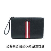 BALLY 商务休闲男士经典条纹黑色牛皮手拿包