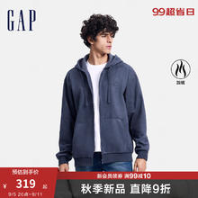 Gap 男女装秋季仿麂皮摇粒绒刺绣logo连帽卫衣上衣637698 深蓝