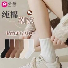芬腾 女士精梳纯棉无骨防臭中筒袜 5双
