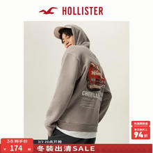 HOLLISTER 霍利斯特 春秋抓绒情侣美式图案印花连帽卫衣男装女装KI322-3191 灰褐色 M