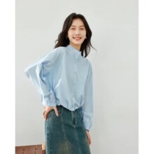 梵希蔓 春秋款 下摆橡筋显瘦薄款立领衬衣