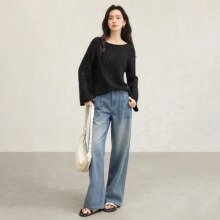 限尺码：对白 女式 一字领针织衫