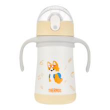 膳魔师（THERMOS）儿童水杯316l不锈钢保温杯宝宝水杯小学生吸管杯耐磨防摔可斜跨 柯基 320ml（带把手）