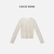COCO ZONE 刘一 夏季轻薄圆领波点针织宽松休闲上衣CC1B0993 米白 M 40