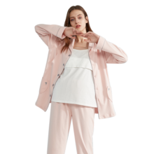 嫚熙（EMXEE）嫚熙春夏薄款纯棉月子服孕妇哺乳睡衣产后产妇家居服 猫咪款蓝色-两件套-带哺乳口 L【合适120-145斤 Supima棉】