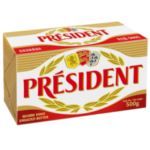 总统（President）法国进口发酵型动脂黄油 淡味 500g一块  早餐 面包 烘焙原料