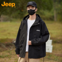 20点开始：JEEP 吉普 男士夹克春秋季宽松冲锋休闲工装 黑色
