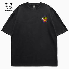 HIPANDA HI PANDA 你好熊猫美式复古麂皮绒短袖t恤夏季细密亲肤舒适透气青少年半袖 -黑#JDP熊猫薯条X XL