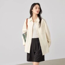 29号10点：对白 单侧贴袋侧摆开叉廓形 纯棉女式长袖衬衫