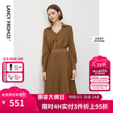 京东PLUS：朗姿 羊毛冬季法式气质旷野美拉德显瘦长袖polo领连衣裙长裙 驼色 S