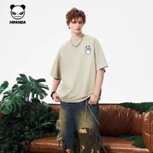 HIPANDA HI PANDA你好熊猫男士麂皮绒短袖t恤夏季吸湿速干透气不闷潮牌ins印花体恤 -浅绿#JDP口袋熊猫 XL