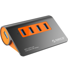 奥睿科（ORICO） USB3.1分线器 Gen2多口扩展拓展坞集线器笔记本台式电脑一拖四转换器 4口分线器【10Gbps+配电源】橙