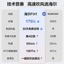 海尔 Haier 高速吹风机家用负离子护发大风力速干电吹风筒店