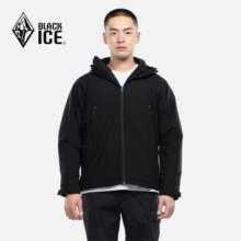 黑冰男士连帽棉服秋冬防风保暖轻量夹克Primaloft户外运动棉服 黑色 2XL
