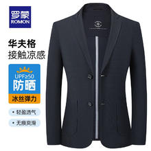 罗蒙 华夫格冰丝防晒西服男士 藏青