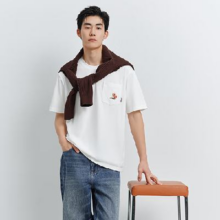 PLUS会员：PEACE BIRD 太平鸟男装 刺绣圆领T恤