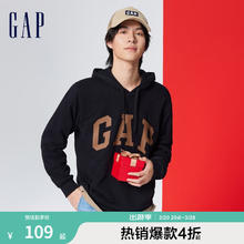 Gap 男女装春秋LOGO美式复古连帽法式圈织软卫衣892186 黑色