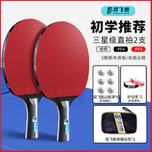 双飞胜 HZX 5HX 乒乓球拍 ppqp 3星级短柄直拍一副+原装拍包+球+护边条