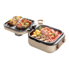 美的（Midea）电饼铛家用多功能蒸煮锅多用途锅下盘可拆双面加热65mm加深烤肉火锅烙饼煎饼锅三明治早餐机 【分区独立控温】 MC-JKE2626S