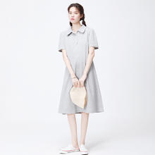 丹媞奴 DANTINU 孕妇连衣裙夏装大码短袖纯棉T恤polo领中长款显瘦大体恤长款上衣