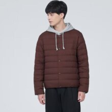 再降价、新店铺会员、plus会员、28点：无印良品 MUJI 男式 便携式 无领羽绒夹克男款 男士羽绒服冬季款 保暖 酒红色