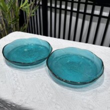盛瑞堂 玻璃竖纹墨绿色花语盘/碗 2个