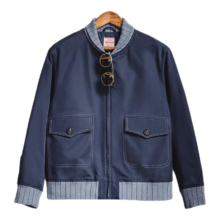 38节、20点：马登工装 美式复古A1飞行员夹克bomber 撞色拼接棒球服外套男秋 蓝色