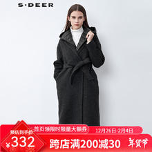 圣迪奥 sdeer圣迪奥2022冬季宽松型纯色羊毛女装西装领羽绒拼接收腰长款毛呢大衣 深灰/97 S/160