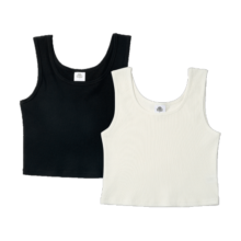 KAPPA【新品】2件装卡帕女士背心内搭新款弹力罗纹棉透气柔软打底内衣 黑色/白色【短款】
