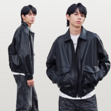 20点开始：GXG 翻领PU皮 机车夹克外套