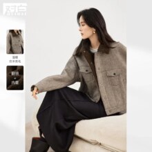 对白 秋冬 复古撞色翻领仿羊羔毛 小个子夹克上衣 女式 短外套