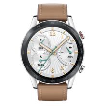 国家补贴：荣耀 HONOR GS 3i 时尚版 智能手表 46mm 亚麻棕真皮表带 银色表壳（北斗、GPS、GLONASS、血氧）