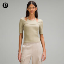lululemon Layered-Look 女士假两件罗纹短袖T恤 LW3HW7S 指南针卡其色