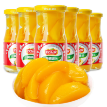 欢乐家 黄桃罐头256g*6瓶 玻璃瓶装 糖水黄桃水果罐头 休闲速食品整箱
