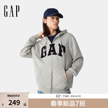 Gap 男女装2025春季字母logo拉链连帽卫衣多色外套868454美版 灰色 L 美码 XL亚洲码185/104A