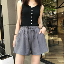 棉麻休闲短裤女大码居家睡裤沙滩热裤夏季宽松高腰外穿阔腿运动裤